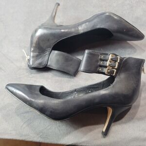 BCBGeneration Black Leather Pointed Toe Ankle Strap Buckle Pumps Heels 9M